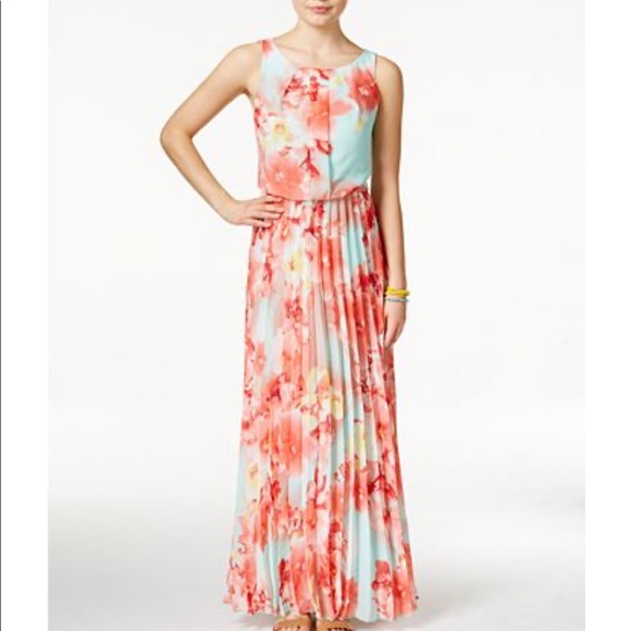 B Darlin Floral-print Chiffon pleated maxi dress - Picture 1 of 6